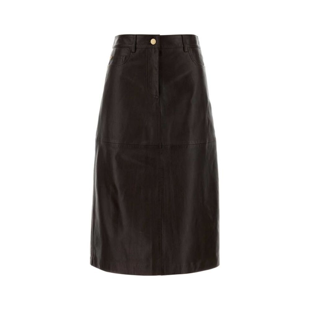 S Maxmara Women Dark Brown Leather Gita Skirt